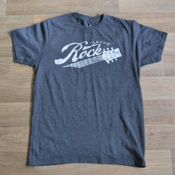 Classic Rock Guitar Graphic Gray Band T-shirt Short Sleeve Size Small - Picture 1 of 3